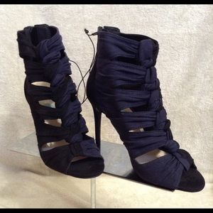 Faux Suede Black & Blue Peep ?Toe Shooties NWT